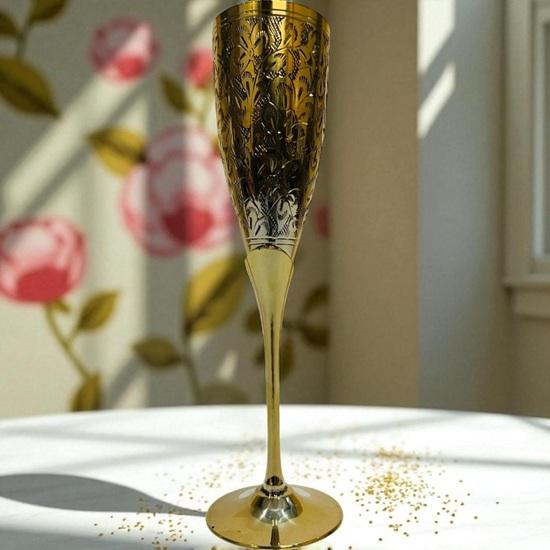 22.86 cm Brass Wine Glass Hand-Engraved Gold Goblet Polished Brass Cup for Wine, Champagne,Cocktails Halloween,Wedding, Housewarming Gift