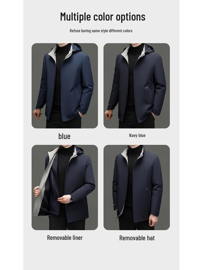 Men's High-End Winter Down Jacket: Middle-Aged & Elderly Business Casual, Thickened Warm Hooded Coat