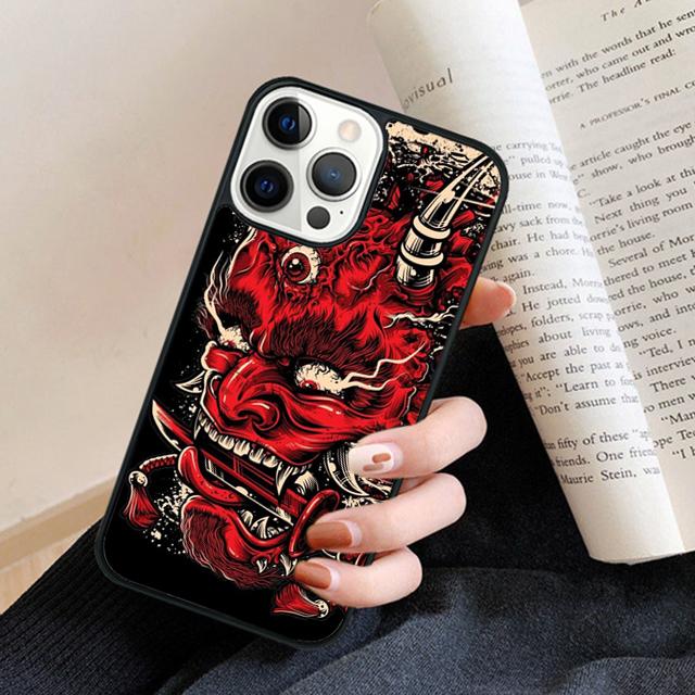 Japanese Oni Hannya Demon Mask cool Phone Case Back Cover for iPhone 17 Air 16 15 14 13 11 12 Pro Max Plus Coque