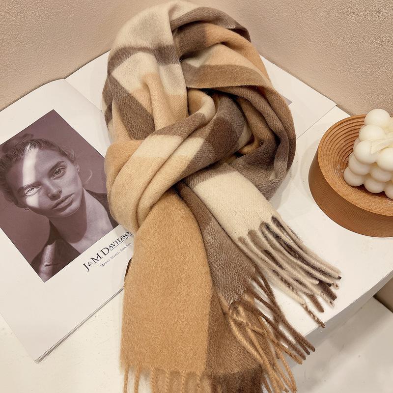 Simple and Versatile Plaid Wool Scarf for Women Couple Narrow Version Long Men's Scarf