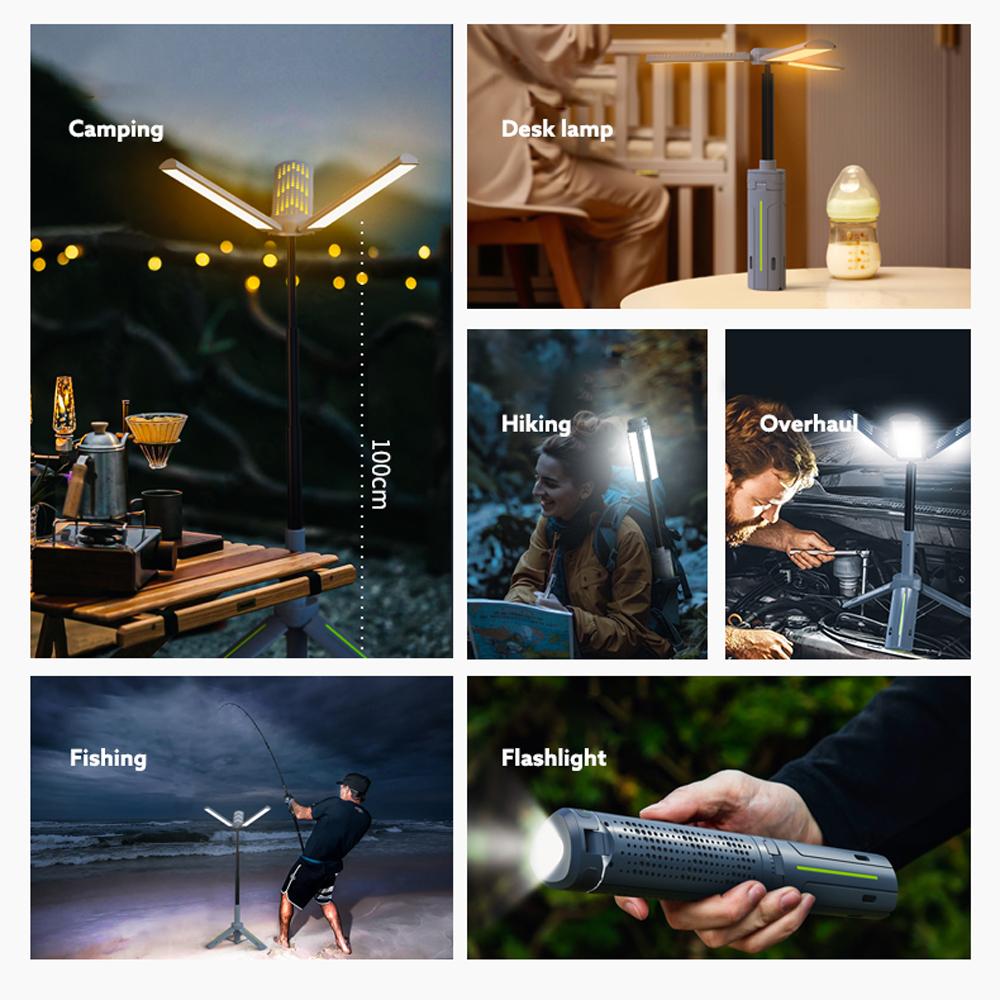 8000mAh Rechargeable Outdoor Portable Hiking Camping Fishing Flashlight Telescoping Camping Lantern Telescopic Camping Light