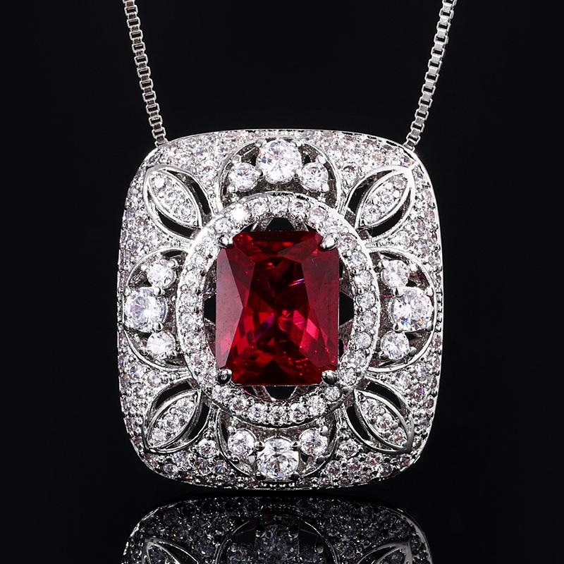 Hollow zircon micro-inlaid exquisite large stud earrings, sugar tower colored treasure set, red corundum pendant, square diamond ring.