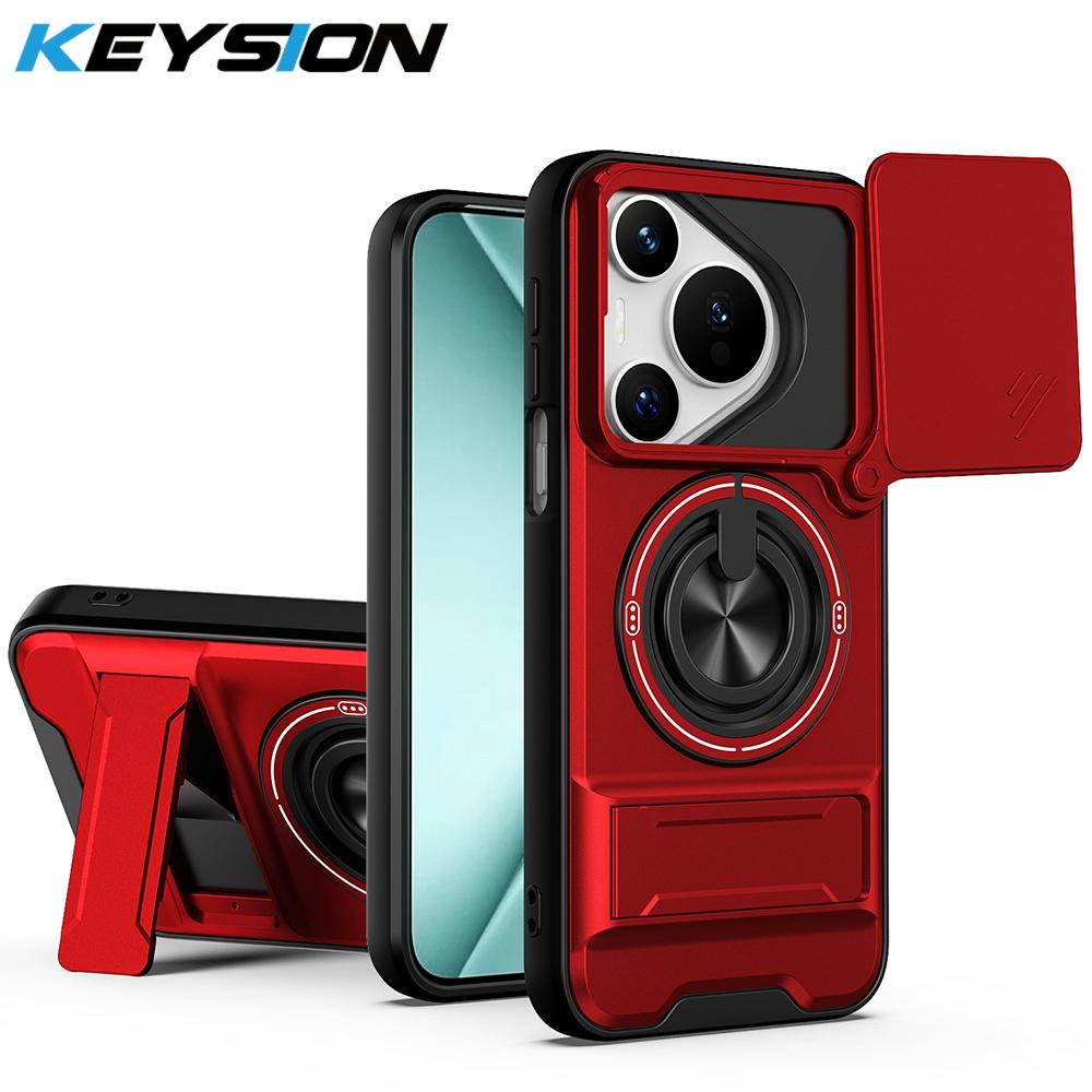 

KEYSION Magnetic Phone Case for Huawei Pura 80 Ultra 80 Pro Slide Camera Protection Upright Kickstand Ring Shockproof Back Cover for Pura 80 Ultra червоний
