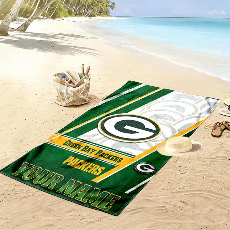 Name Custom Green Bay Packers Logo Print Beach Towel, Large Soft Quick Dry Towel for Beach Camping Swimming