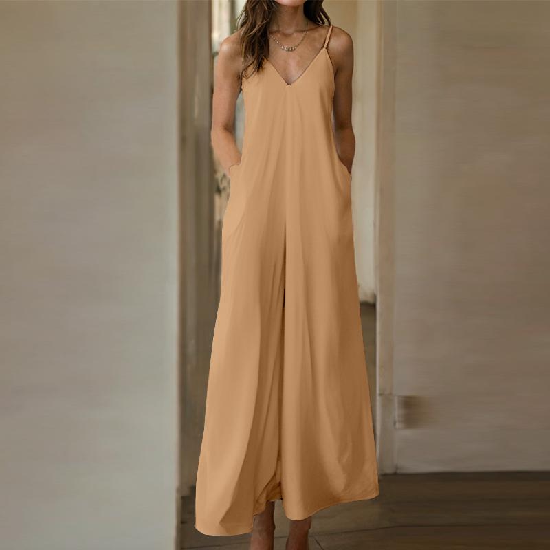 

ZANZEA Женские винтажные комбинезоны с V-образным вырезом, без рукавов, с карманами и подтяжками, широкие штанины M хаки