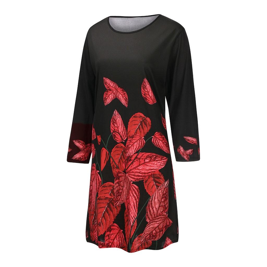 Fashion Casual Women Long Sleeve Long Dress  Printed Loose Dress