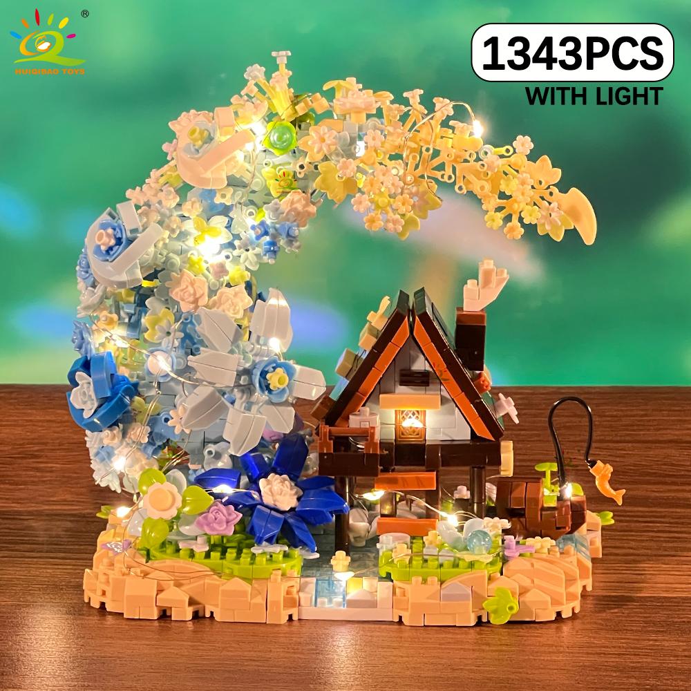 1343PCS MOC Flower Moon House Micro Building Block wooden house Model Diamond Brick Toy for Children Desk Decoration