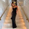 Black Lace Spaghetti Strap Dress Women Sexy See Throught Splice Maxi Evening Party Dress Elegant Slim Sleeveless Vestidos