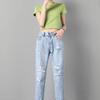 Ripped Nine Point Jeans Women's Loose Summer Thin Section High Waist Straight Pants