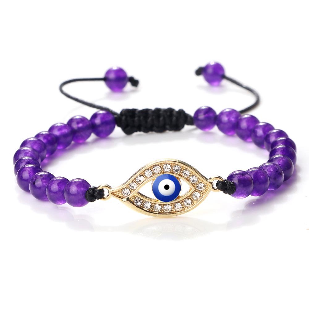 Devil's Eye Round Bead Bracelet with Plated Alloy Woven Cord