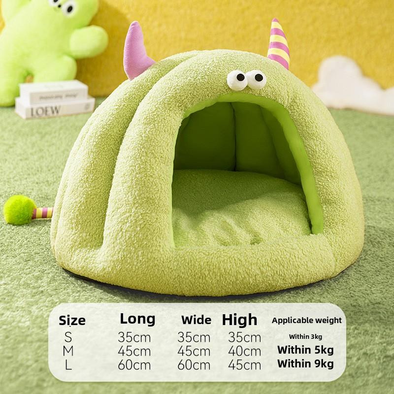 Podzimní a zimní kočka roztomilá kreslená malá příšerka uzavřené kočičí hnízdo jurta psí teplé hnízdo plyšové hnízdo pro mazlíčky