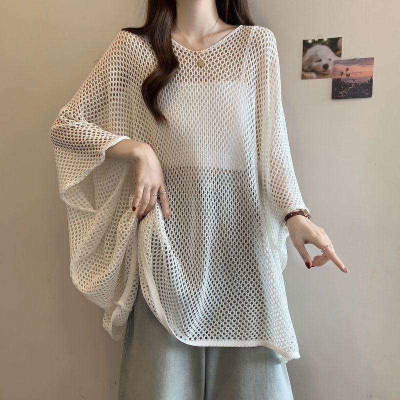 2026 New Hollow-out Knit Cover-up Air-conditioning Shirt Women Lazy Style Mid-length Loose Knit Top Beach Sun Protection Shawl For Spring Summer