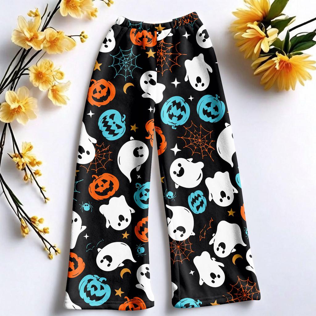 Women's Halloween Flannel Pajama Pants Straight Leg Holiday Loungewear Sleepwear