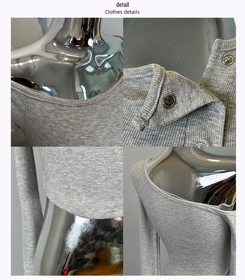 Korean Elegant Off-Shoulder Long-Sleeve Top