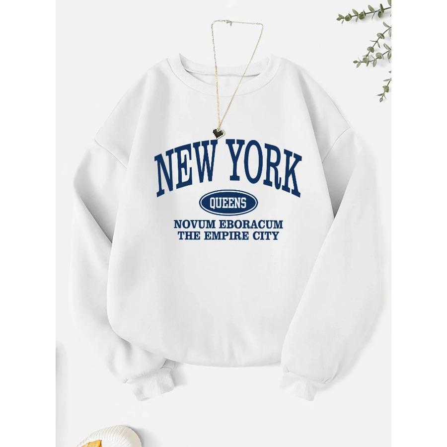 New York Fashion Letter Print Sweatshirt Crew Neck Hooded Casual Sweatshirt for Winter and Fall Women Clothing