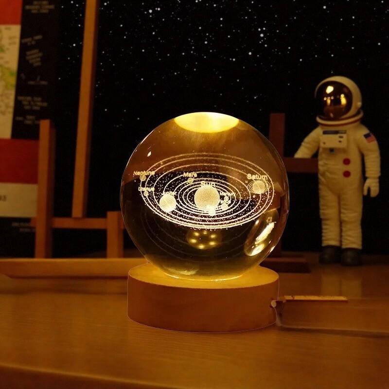 6Cm 3D Crystal Ball Led Night Light Astronomy Solar System Planets Moon Astronaut Glass Ball Home Desktop Decor Ornament