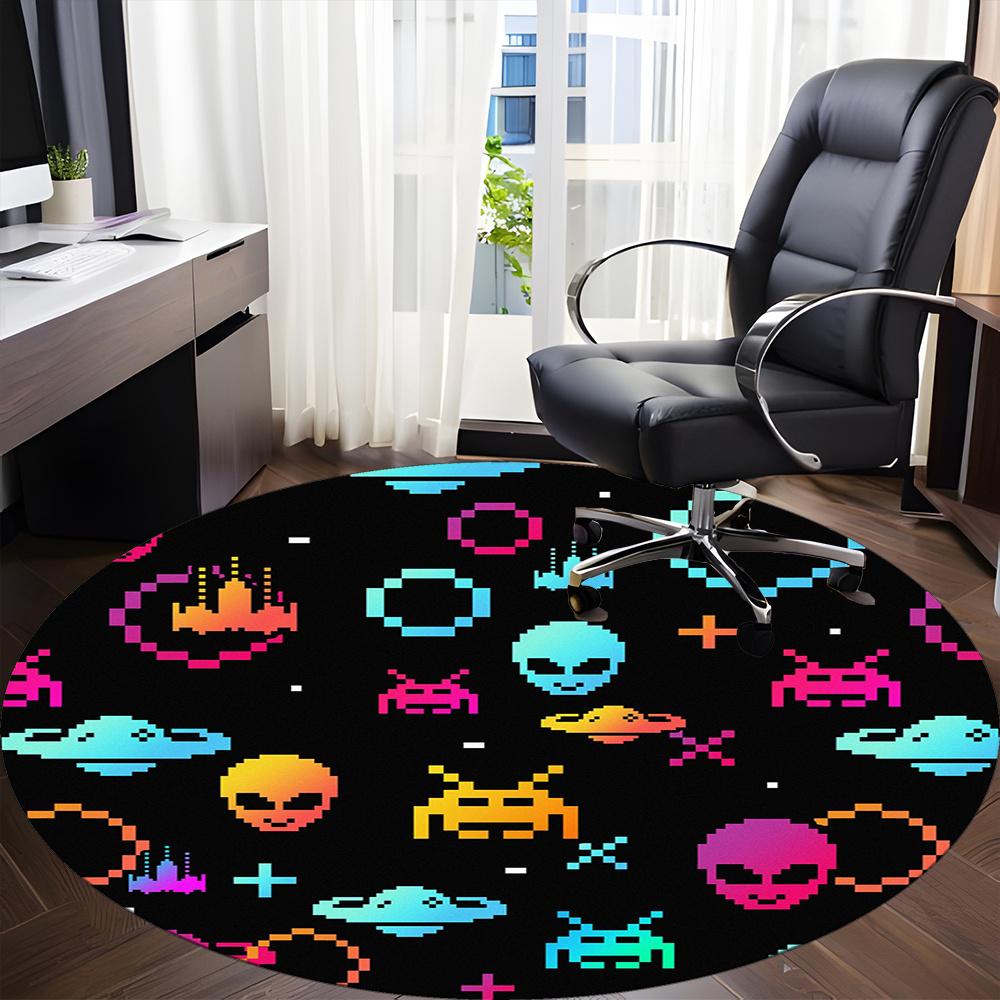1pc Alien Space Office Round Area Rug, Indoor Mat Suitable ForOffice, Under Office Chairs Bedroom Living Room Home Decor, Room Decot165