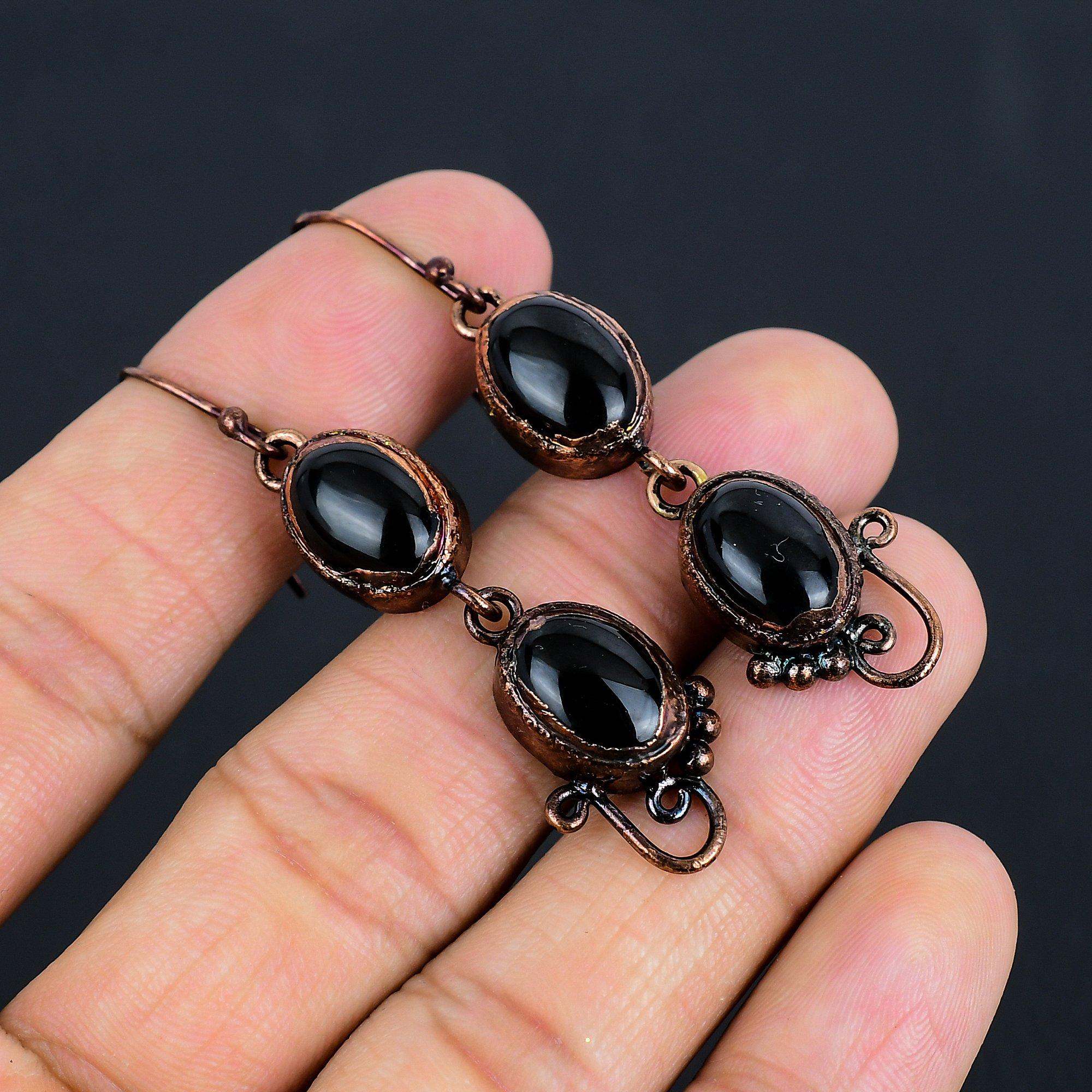 

Ювелирные изделия ручной работы из меди и гальванопластики из черного оникса, удивительные серьги для нее 2.56 Inches чёрный