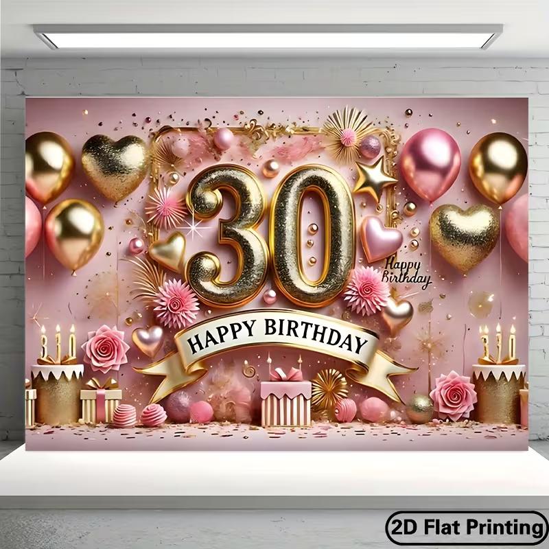 2D Flat Print 30th Birthday Photography Backdrop, Rose Gold Party Background