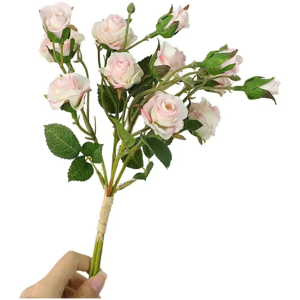 Artificial Silk Rose Bouquet for DIY Floral Crafts For Wedding Decoration and Photography Props with Flexible Stems