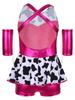 Girls Cowgirl Costume for Cosplay Party Metallic Gloss Cross Back Straps Fringed Dress with Built-in Shorts