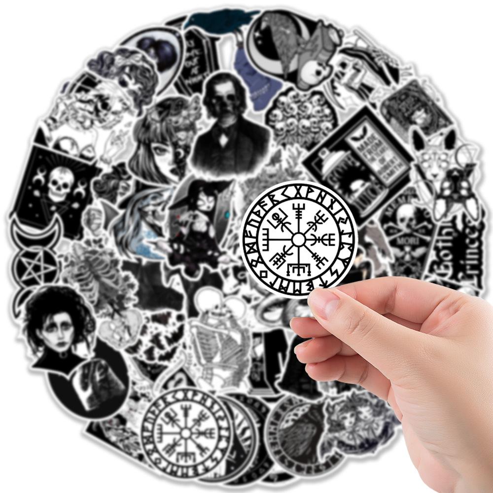 50 Black and White Gothic Style Graffiti Stickers Car Mobile Phone Skateboard Refrigerator Decoration Stickers