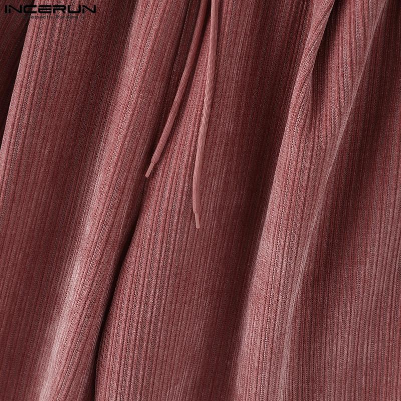 INCERUN Men Elastic Waist Corduroy Casual Shorts Half Pants