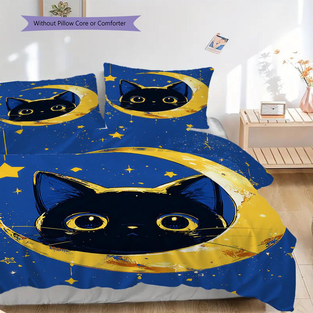 Set Copripiumino Trapuntato con Motivo Gatto Nero Federa Decorazione per la Casa Regalo di Compleanno (1 * copripiumino + 2 * federa, senza nucleo)