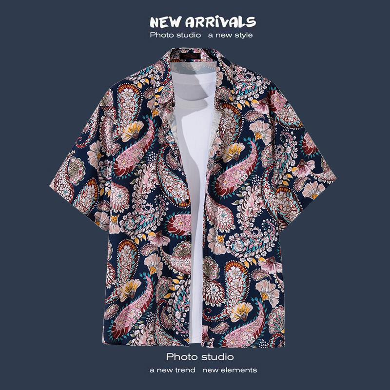Floral Print Short-sleeved Shirt Beach Suit Summer Lightweight Couple Casual Loose Shorts