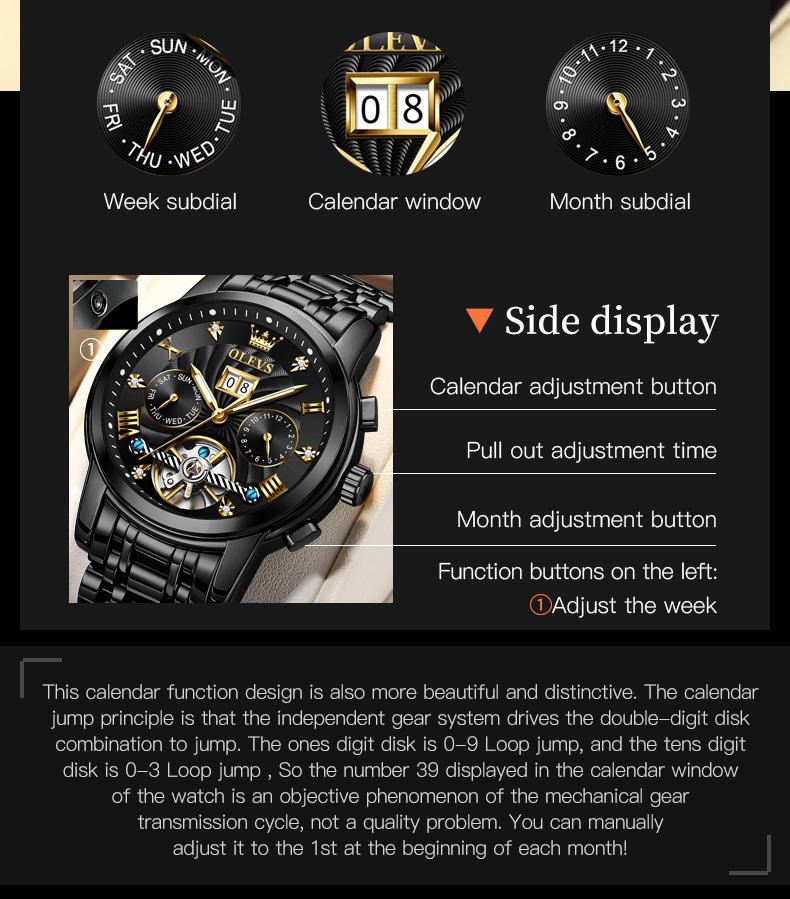 OLEVS 9910 Skeleton Flywheel Automatic Mechanical Wristwatch for Men Stainless Steel Waterproof Luminous Calendar Business Watch