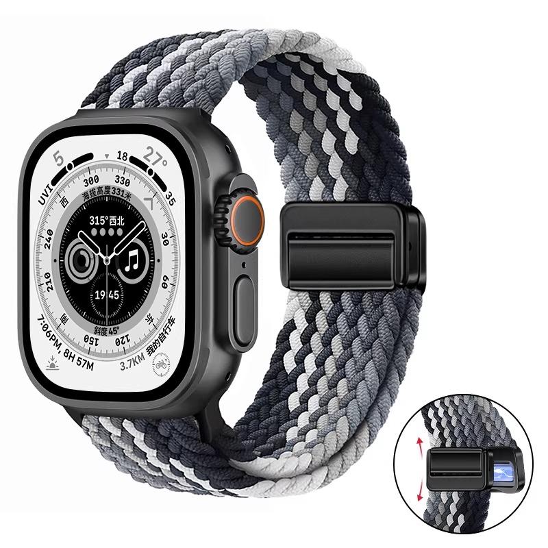 Nylon Braided Band For Apple Watch Series Ultra 3 2 1 49mm 11 10 46mm 42mm 9 8 7 45mm 41mm Magnetic Strap iWatch 6 5 SE 44/40mm Belt