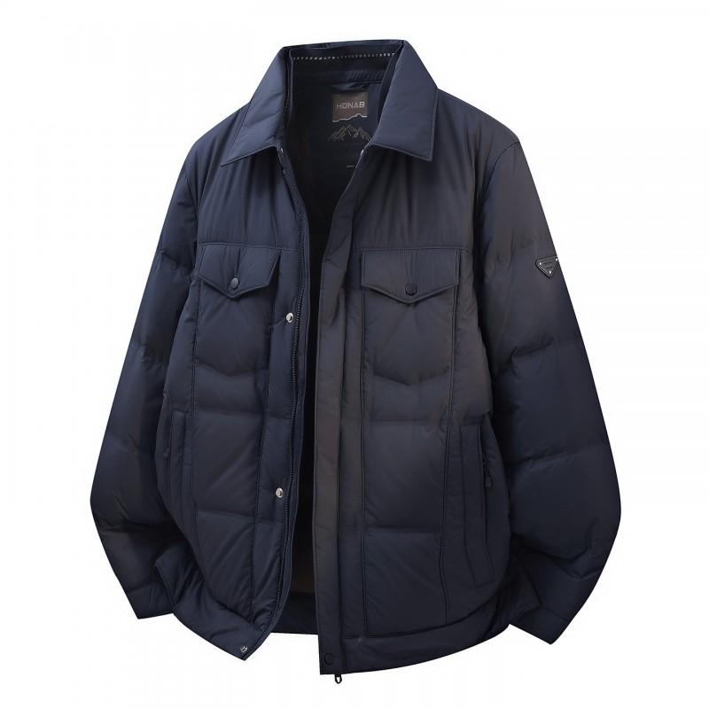 Mens Premium 90% Duck Down Puffer Jacket Winter Warm Outdoor Coat Loose Fit Solid Color With Faux Fur Collar