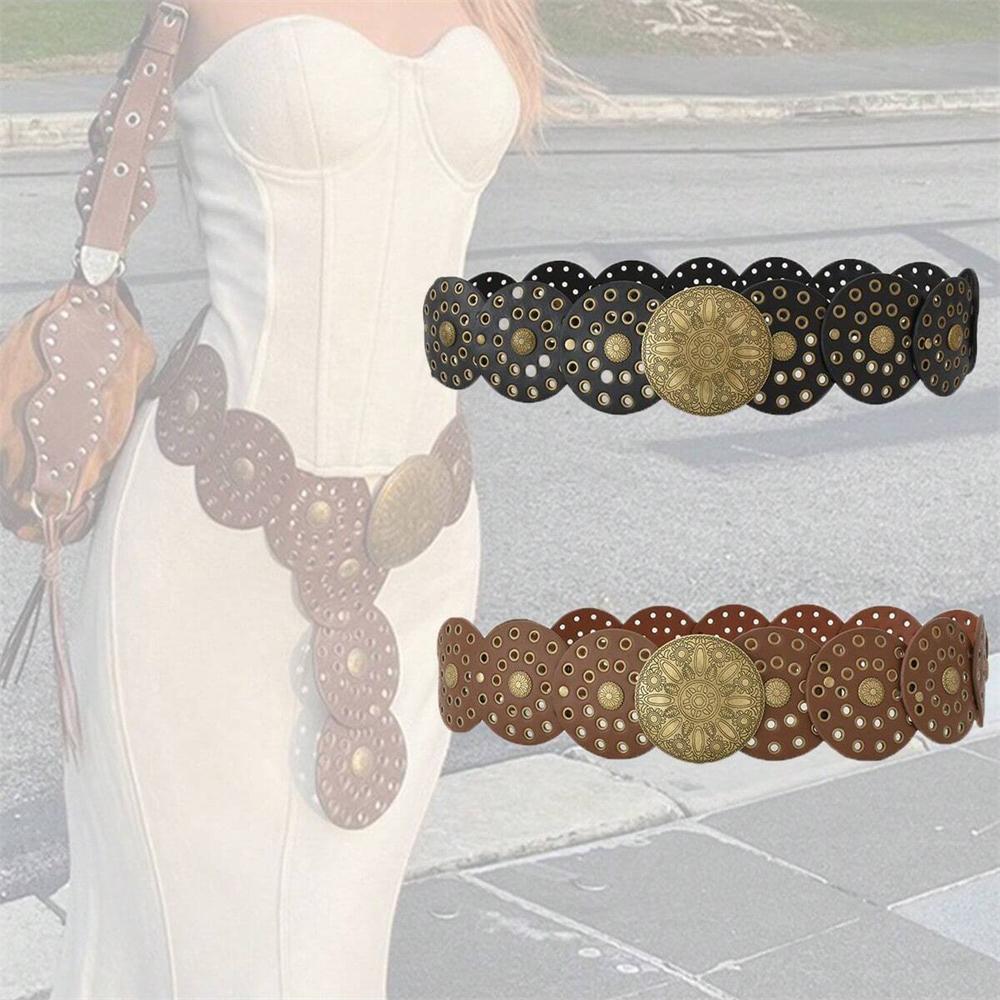 1pc Women's Western Denim Belt Metal Hollow Ladies Trend Wide Waistband Belt for Dresses Women Vintage Personalized Waist seal
