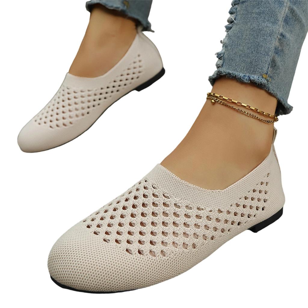 Women's Fashion Plus Size Breathable Mesh Hollow Round Toe Loafers Slip On Casual Flats Lightweight Comfortable Shoes