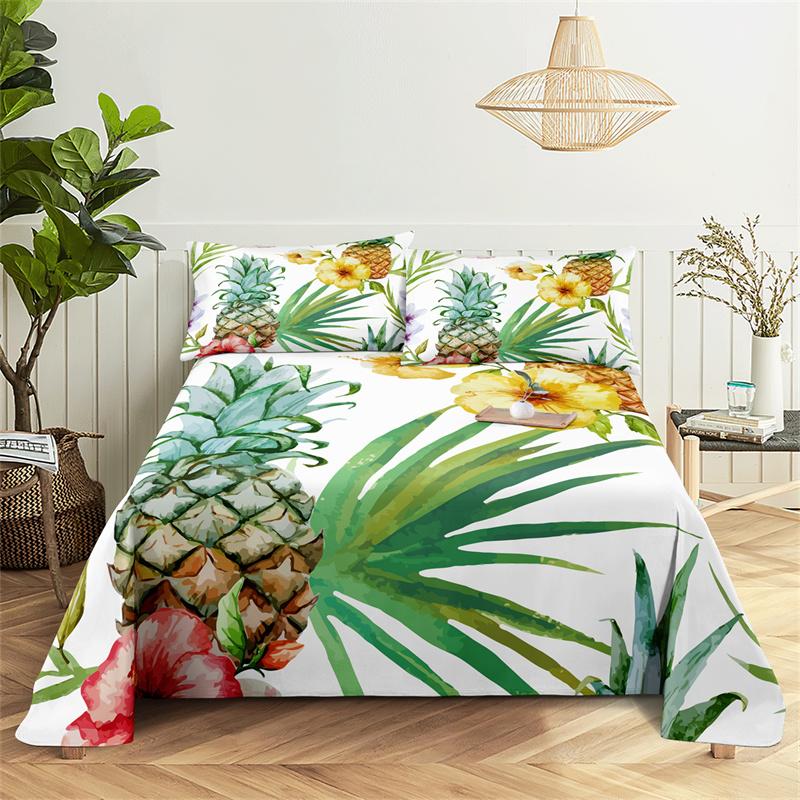 Bedding Sets Tropical Plants Bed Sheet Fashion Design Queen Size Flat Sheet Boys Girls Bed Sheet Set Bed Sheets and Pillowcases