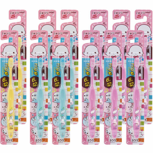 Lion Children's Toothbrush Set (Mamegoma) for Ages 6-12, 12 Brushes
