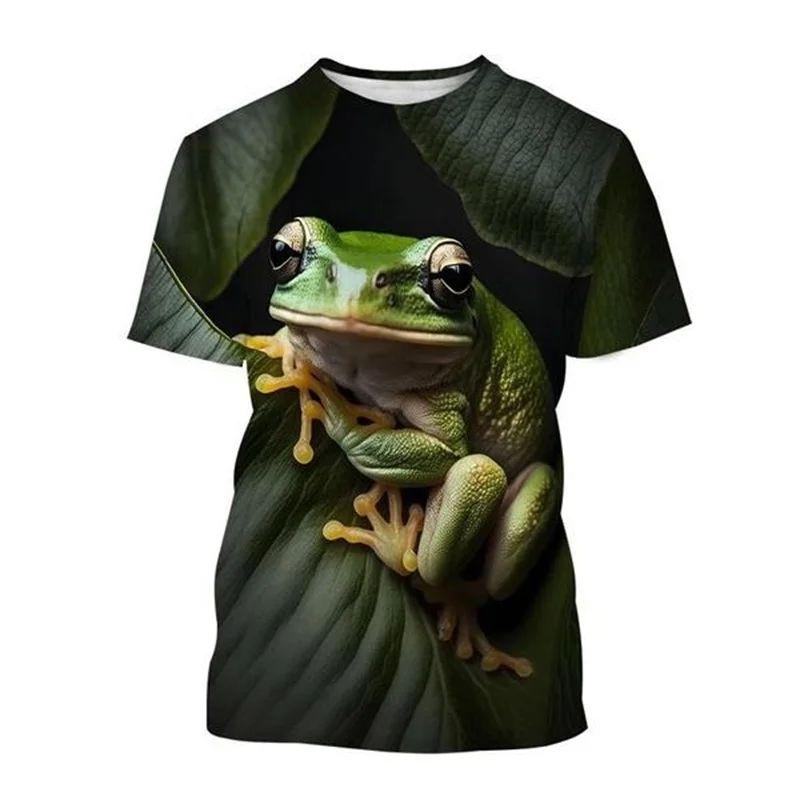 Summer Men 3d Printed Cute Animal Funny Frog Pattern T-Shirt Fashion O Collar Short Sleeve Loose Fun Plus Size Comfortable Top