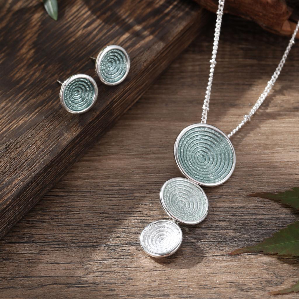 New Color Painting Oil Geometric Round Stud Earrings Pendant Set, Women's Fashion High-end Ring Necklace.