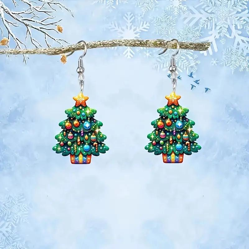 Festive Cartoon Christmas Tree Earrings - Cute Acrylic Jewelry for 2024