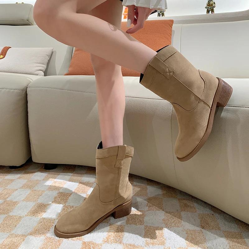 Shoes for Women 2024 High Quality Slip-on Women's Boots Fashion Sewing Modern Boots Women Hot Sale Plus Size Mid-Calf Boots