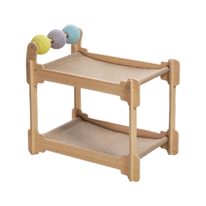 Stable Cats Bed 2 Tiered Design Sisal Scratching Post Wood Base Scratch Resistant Pet Resting House Furniture Protector