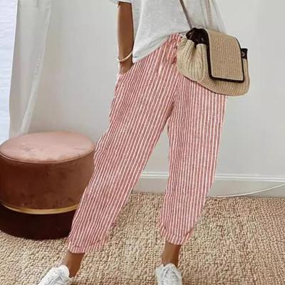 Damen Freizeithose Haremshose mit elastischem Bund und Kordelzug und Taschen Vertikal gestreifter Aufdruck Strand Büro Shopping Alltag Lange Hose