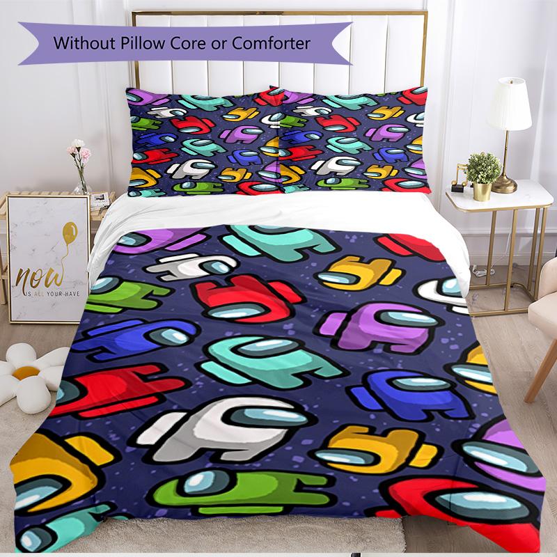 3pcs Duvet Cover Set (1*Duvet Cover + 2*Pillowcase, Without Core), Among Us Print Soft All‑Season Bedding Set, Home Bedroom Decor Gift