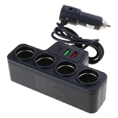 Portable Car Charger 12V/24V Power Socket Splitter Fast Charging USB C Car Charging Adapter for Smartphones Black