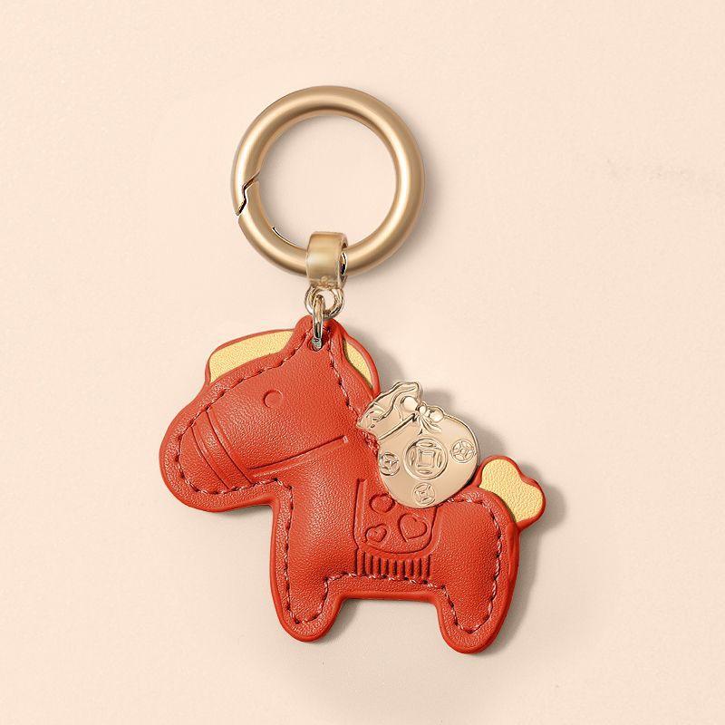 Women Leather Charms Bag Pendant KeyChain Cartoon Pony Rocking Horses Keyring Cute Animal Ornament Accessories