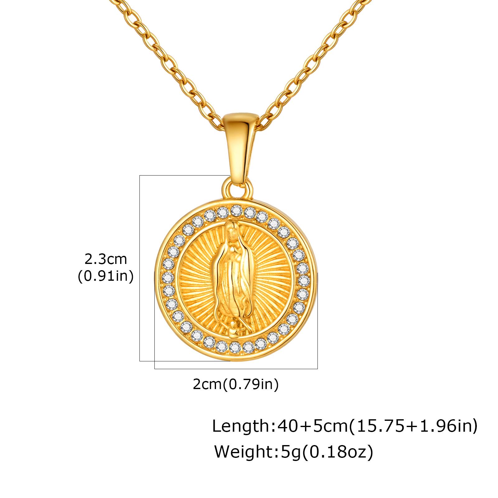 

Luxury Cubic Zirconia Virgin Mary Pendant Necklace Gold Plated Bling Religious Medallion Christian Jewelry Gift for Women 18 inch