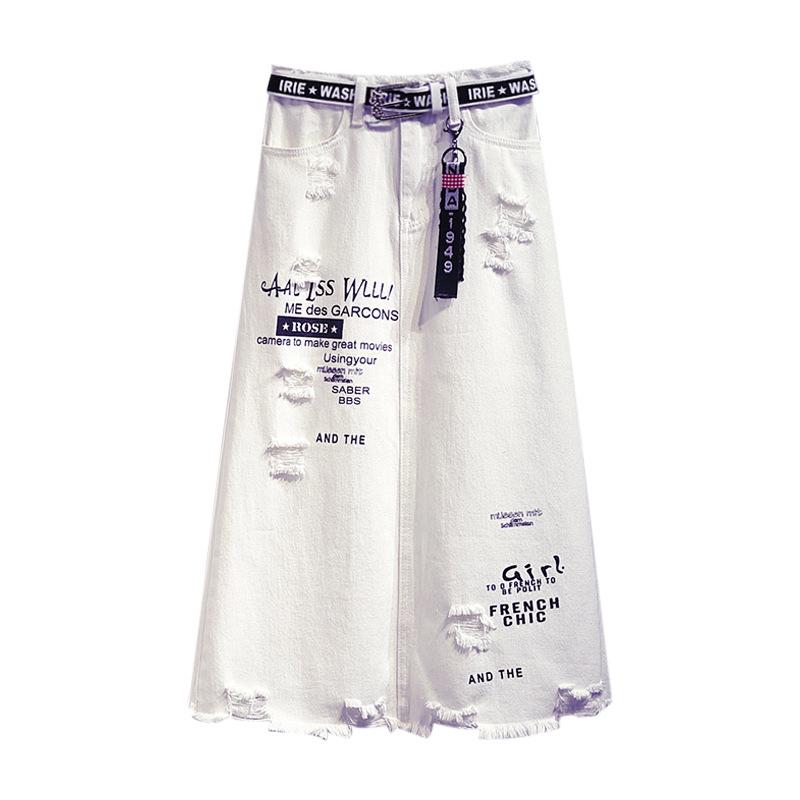 Gonna da donna con stampa di lettere Gonna lunga da donna a vita alta Gonna di jeans con foro da donna taglie forti 5XL