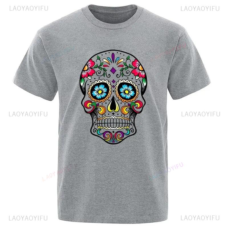 Summer New Arrival Hipster Street Style Loose Cool Skull Printed Loose Short Sleeve for Men Harajuku Mens Oneck Fashion Tee