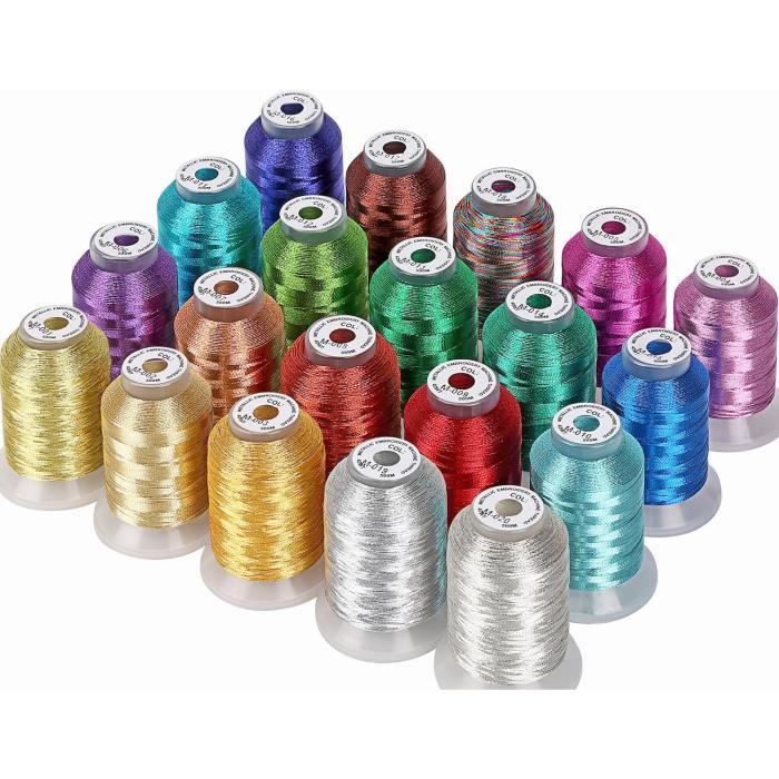 Fil machine à broder métallisé - New brothread - 20 couleurs brillantes - 500M - 40 WT - Résistant à l'eau