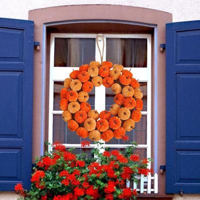 Yousheng 40CM Artificial Cloth Pumpkin Wreath Indoor Outdoor Front Door Wall Hanging Fake Pumpkin Garland Autumn Halloween Thanksgiving Day Harvest